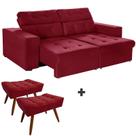 Kit Sofá 4 Lugares New Itália 250cm Vermelho Retrátil Reclinável, com 2 Puffs pés Palito - Sofá na Web Kit Sofá 4 Lugares New Itália 250cm Vermelho Retrátil Reclinável, com 2 Puffs pés Palito - Sofá na Web