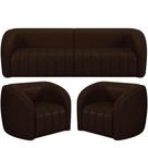 Kit Sofá 5 Lugares Para Sala 332cm com 02 Poltronas Lazio M03 Corano Marrom - Lyam Decor
