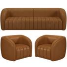Kit Sofá 5 Lugares Para Sala 332cm com 02 Poltronas Lazio M03 material sintético Whisky - Lyam Decor