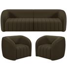 Kit Sofá 5 Lugares Para Sala 332cm com 02 Poltronas Lazio M03 Veludo Marrom - Lyam Decor