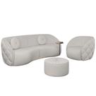Kit Sofá Curvo E Poltrona Puff Bouclé Branco Euphoria