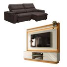 Kit Sofá Genebra 3 Lugares Com Estante Home Led Guararapes Café/nature/off White Kit Sofá Genebra 3 Lugares Com Estante Home Led Guararapes Café/nature/off White
