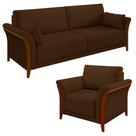 Kit Sofá Living 3 Lugares e Poltrona 102cm Pés Madeira Roya M22 Veludo Marrom - Mpozenato
