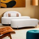 Kit Sofá Namoradeira Orgânica Maitê 1.80m com Puff Bege SOFA STORE