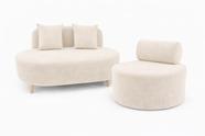 Kit Sofá Orgânico Feijão Para Sala Quarto 115 Cm 02 Almofadas e Poltrona Orgânica Decorativa Flora Veludo Off White