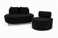 Kit Sofá Orgânico Feijão Para Sala Quarto 115 Cm 02 Almofadas e Poltrona Orgânica Decorativa Flora Veludo Preto Do Lar