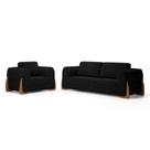 Kit Sofá Poltrona Bloom Sala de Estar Bouclê Preto Abmaza