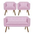 Kit Sofá Retrô 02 Lugares e 02 Poltronas Júlia Rosa Bebê