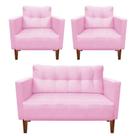 Kit Sofá Retrô 2 Lugares E 02 Poltronas Rosa Bebê