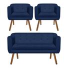Kit Sofá Retrô Namoradeira 2 Lugares e 02 Poltronas Julia Suede Azul Marinho - D'Rossi