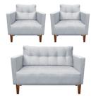 Kit Sofá Retrô Namoradeira 2 Lugares e 02 Poltronas Livia Suede Cinza - D'Rossi