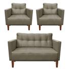 Kit Sofá Retrô Namoradeira 2 Lugares e 02 Poltronas Livia Suede Marrom Rato - D'Rossi