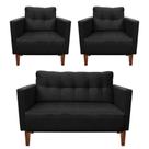 Kit Sofá Retrô Namoradeira 2 Lugares e 02 Poltronas Livia Suede Preto - D'Rossi