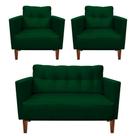 Kit Sofá Retrô Namoradeira 2 Lugares e 02 Poltronas Livia Suede Verde - D'Rossi