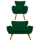 Kit Sofá Retrô Namoradeira e 01 Poltrona Opala Suede Verde - D'Rossi