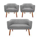 Kit Sofá Retrô Namoradeira e 02 Poltronas Decorativa Julia Linho Cinza A26 - D'Rossi