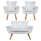 Kit Sofá Retrô Namoradeira e 02 Poltronas Opala Suede Cinza - D'Rossi