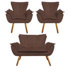Kit Sofá Retrô Namoradeira e 02 Poltronas Opala Suede Marrom - D'Rossi