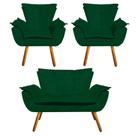 Kit Sofá Retrô Namoradeira e 02 Poltronas Opala Suede Verde - D'Rossi