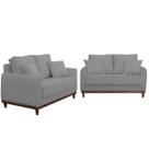 Kit Sofa Sena 2 e 3 Lugares Base de Madeira para Sala Hotel Linho Cinza