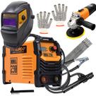 KIT Soldador Máquina Inversora MMA 230 220v Acompanha Esmerilhadeira e Máscara Profissional PCR 912 e Eletrodo com Luvas Pró Euro