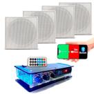 Kit Som Ambiente Receiver Bluetooth Usb +4 Arandelas Quadrad