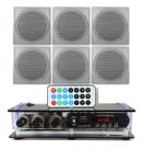 Kit Som Ambiente Receiver Usb Bluetooth +6 Arandelas Quadrad