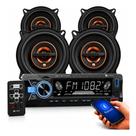 Kit Som Pra carro Aparelho Mp3 Radio Automotivo Universal 1 Din + 4 Alto falantes 5 Polegadas Porta