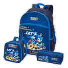 Kit Sonic Mochila de Costa Lancheira Térmica Estojo Infantil Cor:Azul