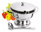 Kit Sopeira Em Aço Inox Com Concha Terrina Sopa 2 Litros