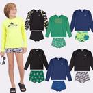 Kit Sortido 4 Peças de Roupas Infantis Menino Moda Praia- 2 Camisas + 2 Sungas