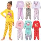 Kit Sortido 4 Peças Pijama Manga Longa Menina 2 Camisas 2 Calças Kit com 2 Pijamas de Roupa Infantil para menina