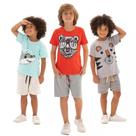 Kit Sortido 6 Peças de Roupas Infantil Masculino para Menino 3 Camisetas 3 Bermudas Kit com 3 Conjuntos Infantil Verão para Menino dias quentes