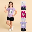 Kit Sortido 6 Peças de Roupas Infantil Menina Kit 3 Conjuntos Infantil (3 Camiseta + 3 Shorts)