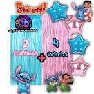 Kit: STITCH 2 Cortinas Metalizada + 4 Balões Estrelas, Decoração, Festa, Aniversário, Adereços, Festival, Comemorção