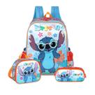 Kit Stitch Mochila Costas Lancheira E Estojo Duplo Escolar