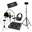 Kit Streamer Completo Placa Captura Mic Mesa Som Ring Light