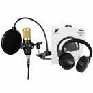 Kit Streamer Microfone Condensador + Headset Bluetooth Preto