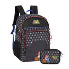 Kit Super Mario Bros Mochila Estojo Box Escolar Passeio Kids Cor:Preto
