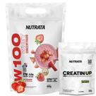 Kit Suplemento Whey Protein W100 Sabores Nutrata 900g Creatina 300g Pura Refil