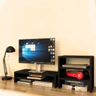 Kit suporte de monitor duplo + escaninho organizador Preto