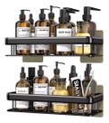 Kit Suporte Duplo Porta Shampoo Sabonete Box Banheiro Fixação Adesivo Parede Preto