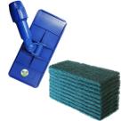 Kit Suporte LT Limpa Tudo Junção Articulada + 10 Unidades Fibras Limpeza Pesada Verde Para Piso Chão Azulejo Parede