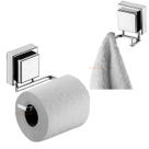 Kit Suporte Papel Higiênico Gancho Duplo Multiuso Porta Toalha Banheiro Ventosa Cromado - Future