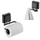 Kit Suporte Papel Higiênico Gancho Duplo Multiuso Porta Toalha Banheiro Ventosa Preto Fosco - Future