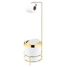 Kit Suporte Porta Papel Higiênico Com Lixeira 5L Cesto Lixo Tampa Basculante Dourado Branco Banheiro - Future