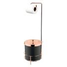 Kit Suporte Porta Papel Higiênico Com Lixeira 5L Cesto Lixo Tampa Rose Gold Preto Chão Banheiro - Future
