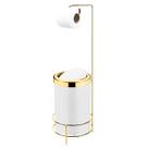 Kit Suporte Porta Papel Higiênico Com Lixeira 8L Cesto Lixo Tampa Basculante Dourado Branco Banheiro - Future