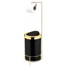 Kit Suporte Porta Papel Higiênico Com Lixeira 8L Cesto Lixo Tampa Basculante Dourado Preto Banheiro - Future