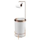 Kit Suporte Porta Papel Higiênico Com Lixeira 8L Tampa Basculante De Cozinha Banheiro Rose Gold - AMZ